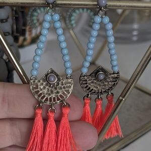 Bohemian Tassel Earrings with Gold and Coral Accents